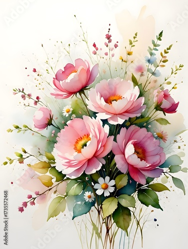 Bouquet of pink lilies and flowers