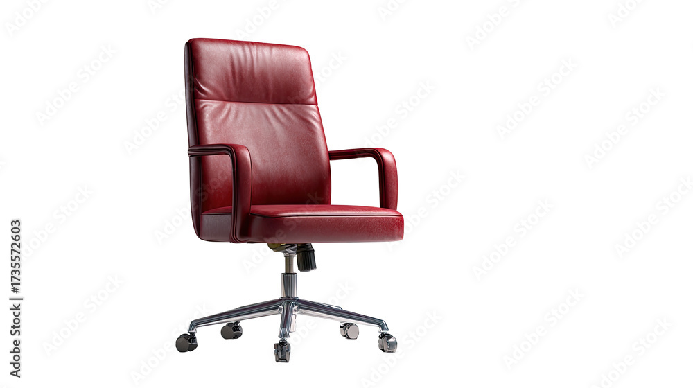 Fototapeta premium Red leather office chair, angled view (1)