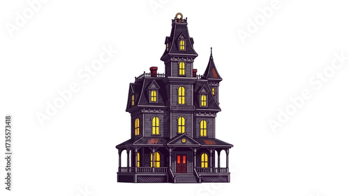 Enigmatic Mansion: A towering, eerie mansion stands silhouetted, evoking an atmosphere of mystery and secrets. Illuminated windows hint at unseen narratives within.