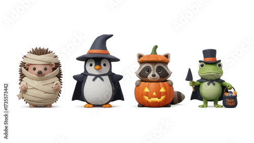 Halloween Cartoon Animals: A charming collection of cartoon animals, each playfully dressed in festive Halloween costumes. The adorable characters are set against a pristine backdrop.