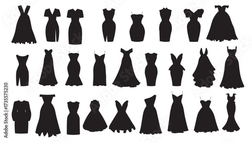 set of evening and cocktail dresses collection woman vector illustration