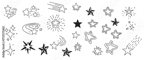 set of hand draw stars in doodle style vector illustration