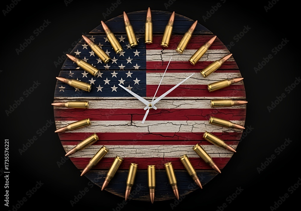 Obraz premium American flag clock face adorned with bullets, a poignant symbol for Veterans Day