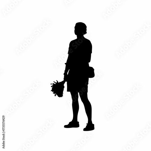 Silhouette of caregiver organizing outdoor play activities isolated on white background