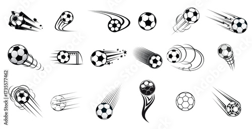 Football or soccer ball symbols in black and white colors 