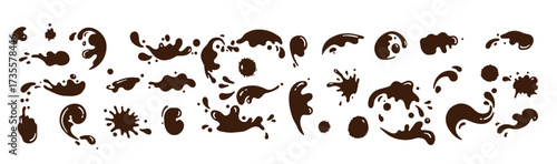 set of brown splatter shapes and splash effects on a beige