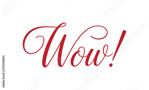 Red Calligraphy Word Wow with Exclamation Mark on White Background surprise amazement