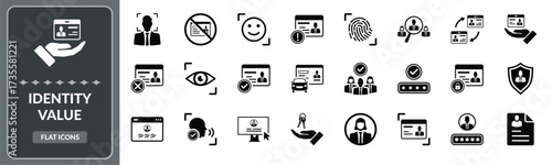 Identity value icon set. Set of business id card, digital Identity elements icon - Stock Vector