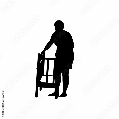 Silhouette of a caregiver preparing cribs for naptime isolated on white background