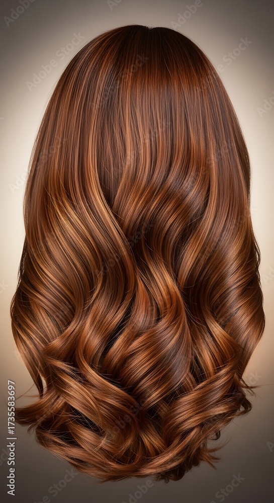 Fototapeta premium Elegant auburn locks cascade in shimmering waves offering a sophisticated style statement
