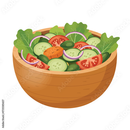 Fresh Garden Salad in a Wooden Bowl.