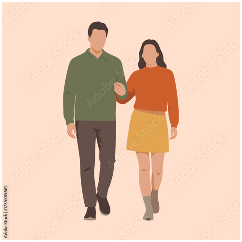 Vector illustration of a man and a woman walking together