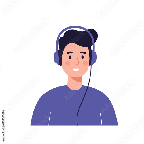 Young man wearing headphones listening to music.