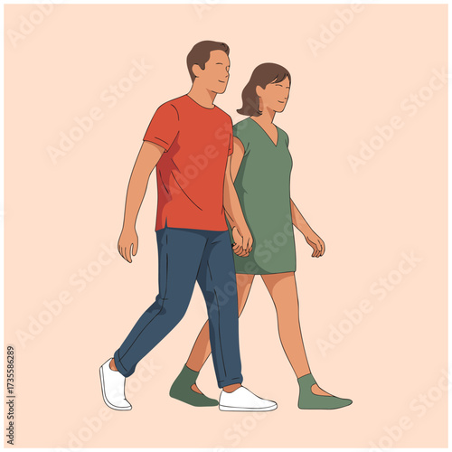 Vector illustration of a man and a woman walking together