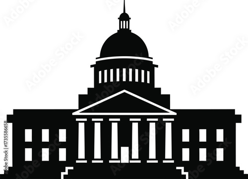 Silhouette of a grand government building with a dome