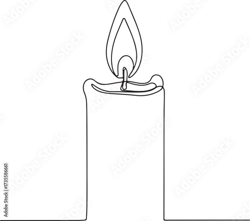 Burning candle flame continuous one line drawing vector