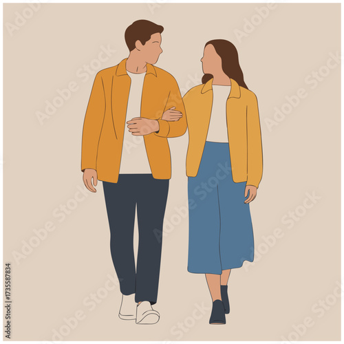 Vector illustration of a man and a woman walking together
