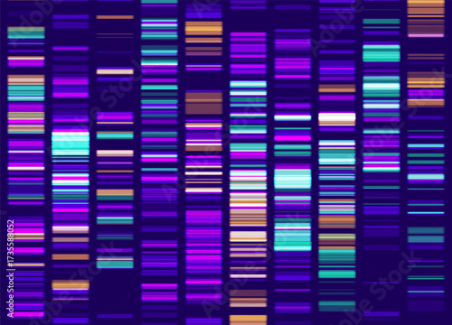 Genomic data visualization. Abstract DNA sequencing and genome mapping graphics. Scientific concept for medical research, biotechnology, and genetic testing. Vector illustration.
