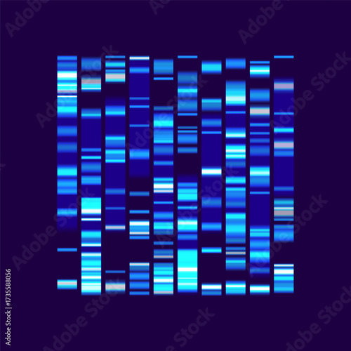 Genomic data visualization. Abstract DNA sequencing and genome mapping graphics. Scientific concept for medical research, biotechnology, and genetic testing. Vector illustration.
