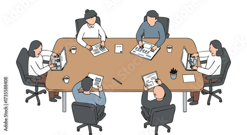Business meeting with people around a conference table.