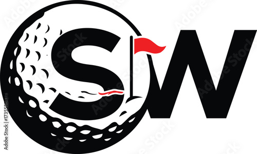 golf club emblem logotype template vector Design Illustration with letter SW ball tee logo element.