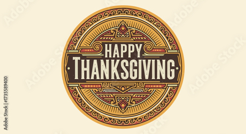 Vintage Thanksgiving Graphic with Intricate Border and Detailed Lettering Design element