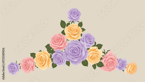 Pastel Rose Floral Arrangement Vector Illustration with Pink, Yellow, and Purple Flowers
