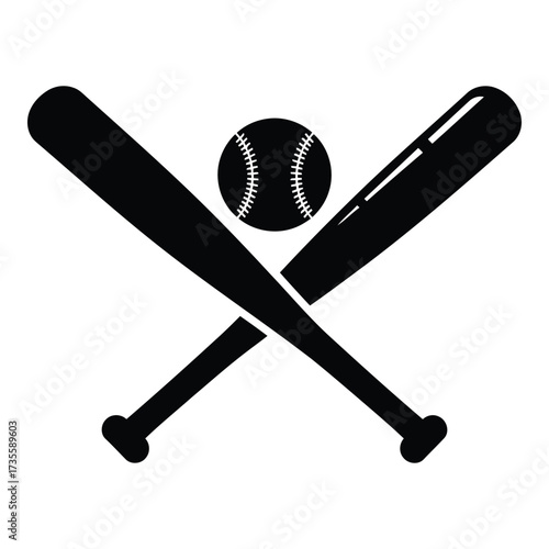 Vector art of two crossed baseball bats and a baseball