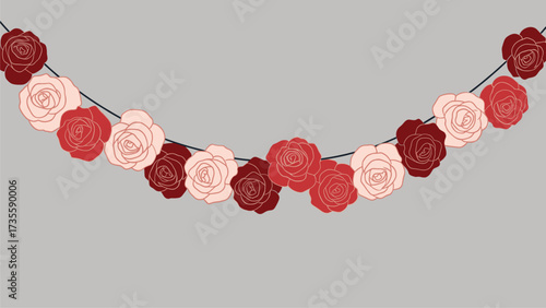 Elegant Floral Garland Illustration with Red and Pink Roses for Romantic Occasions