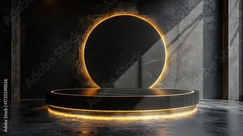 Premium Black Podium with Gold Accent and Lighting Effects