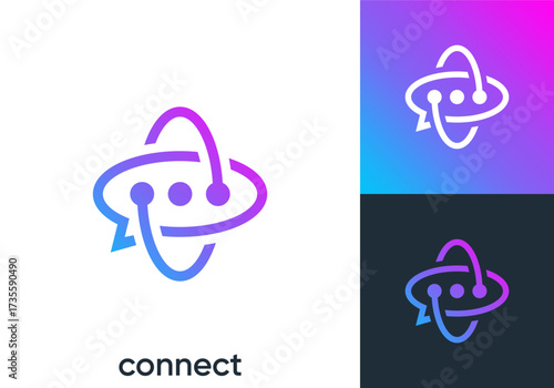 chat communication logo. globe talk message technology connection vector design concept