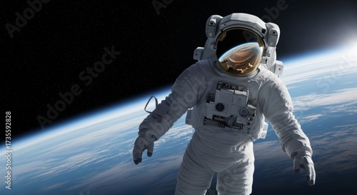 Astronaut Floating with Earth's Reflection