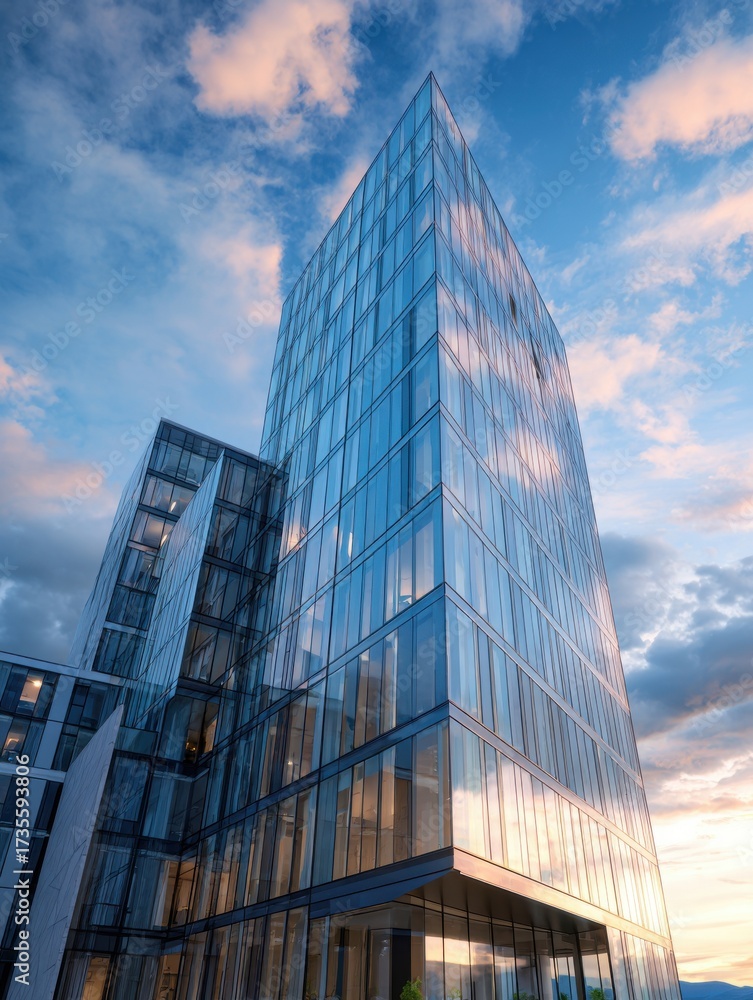 Fototapeta premium A sleek glass office building with reflective windows