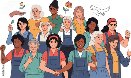 Diverse group of women farmers celebrates unity and sustainable agriculture