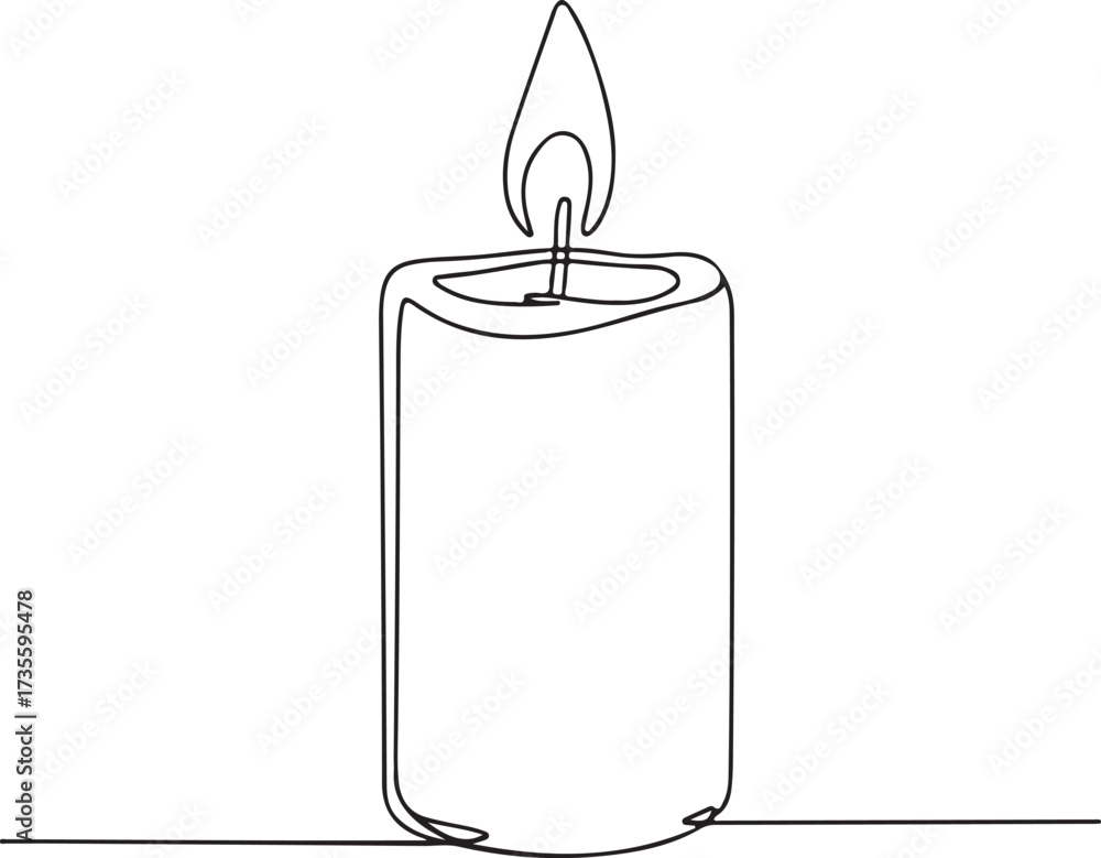Naklejka premium Candle with burning flame single line drawing vector