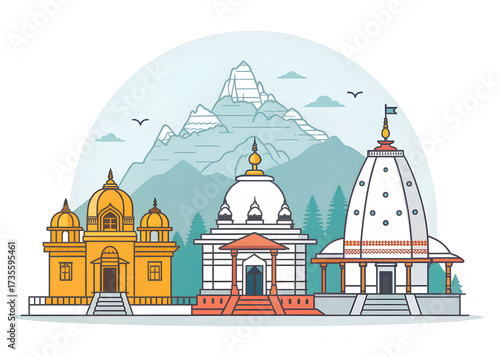 Wallpaper Mural Flat design of Char Dham shrines, minimalist composition Torontodigital.ca