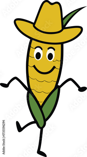 Corn stalk twirling cowboy rodeo cartoon