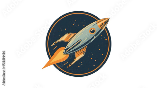 Retro Style Detailed Rocket Ship Launching into Space Illustration Artwork