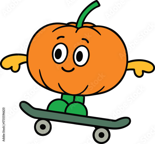 Pumpkin riding skateboard cartoon vector