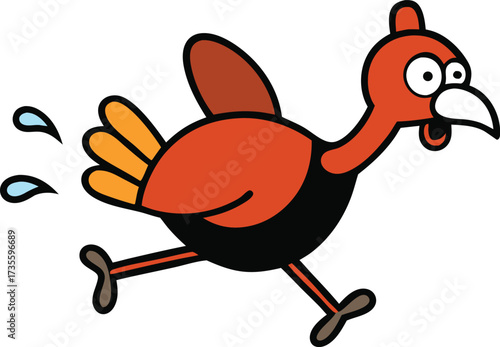 Turkey sprinting with sweat drops cartoon