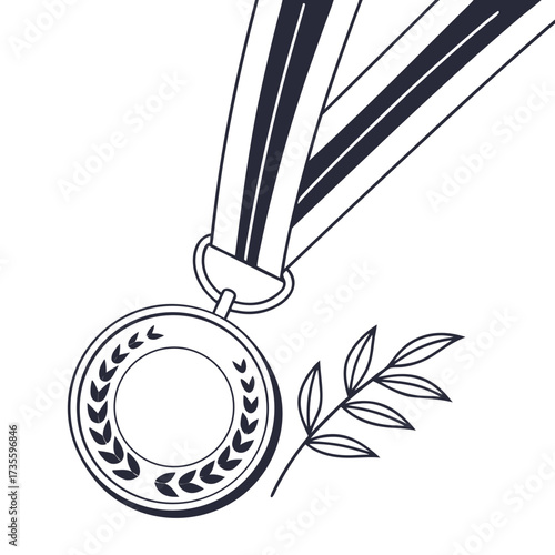 Vector art of gold medal with laurel wreath symbol of victory, achievement, and excellence, representing success, recognition, and honor in competition and sports