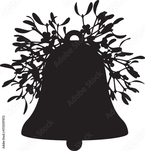 Christmas bell silhouette with mistletoe holiday festive design