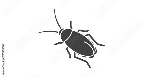 Stylized vector illustration of a cockroach with antennae and legs, isolated on a white background.