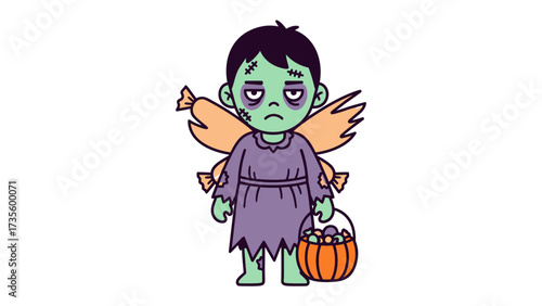 Enchanting Zombie Fairy: A whimsical illustration depicts a captivating zombie fairy, blending spooky elements with a touch of magic and delight, perfect for Halloween themes.
