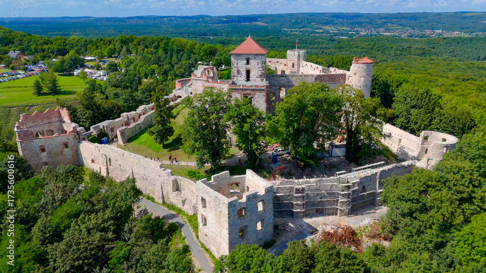 Obraz premium Tenczyn Castle, Poland, aerial drone view