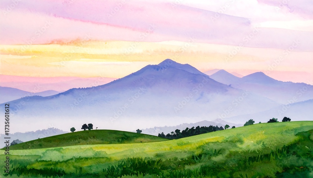 Obraz premium Pastel mountain landscape at sunrise