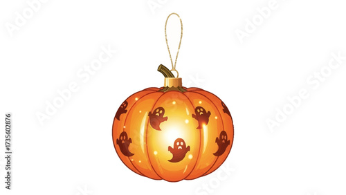 Glowing Pumpkin Delight: a festive pumpkin-shaped lantern radiates a soft, ethereal glow, creating a perfect ambiance for a spooky night, adorned with charming silhouettes of friendly ghosts.