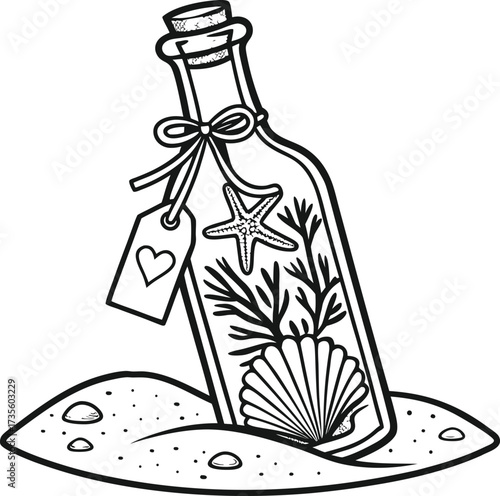 Vector art of message in a bottle with seashell and starfish