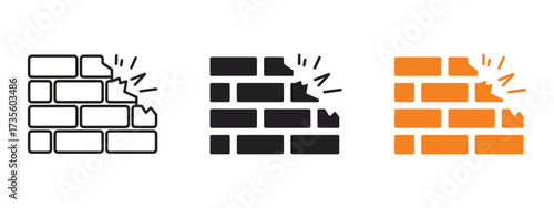 Demolition brick wall icon vector. construction and safety themes symbol. vector illustration.