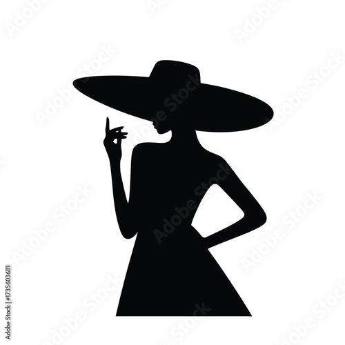 Elegant woman in wide brim hat silhouette